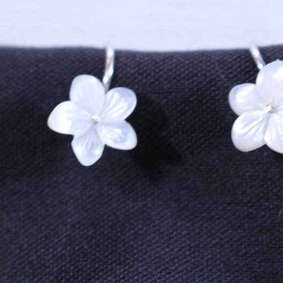White Mother of Pearl Flower Hook Earrings – Sterling Silver - Picture 6 of 9